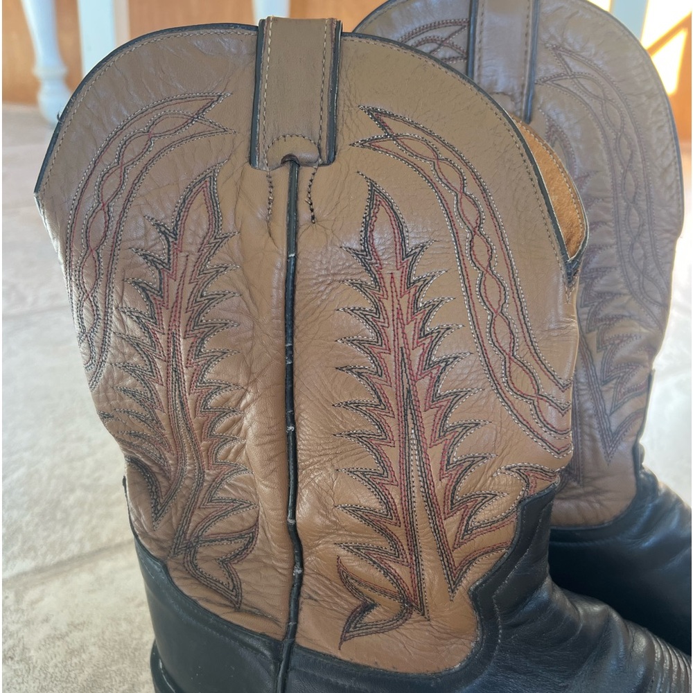 Tony Lama Cowboy Boots | Black & Tan Leather | Size ~10.5 Men’s | Western Rodeo - Picture 3 of 15
